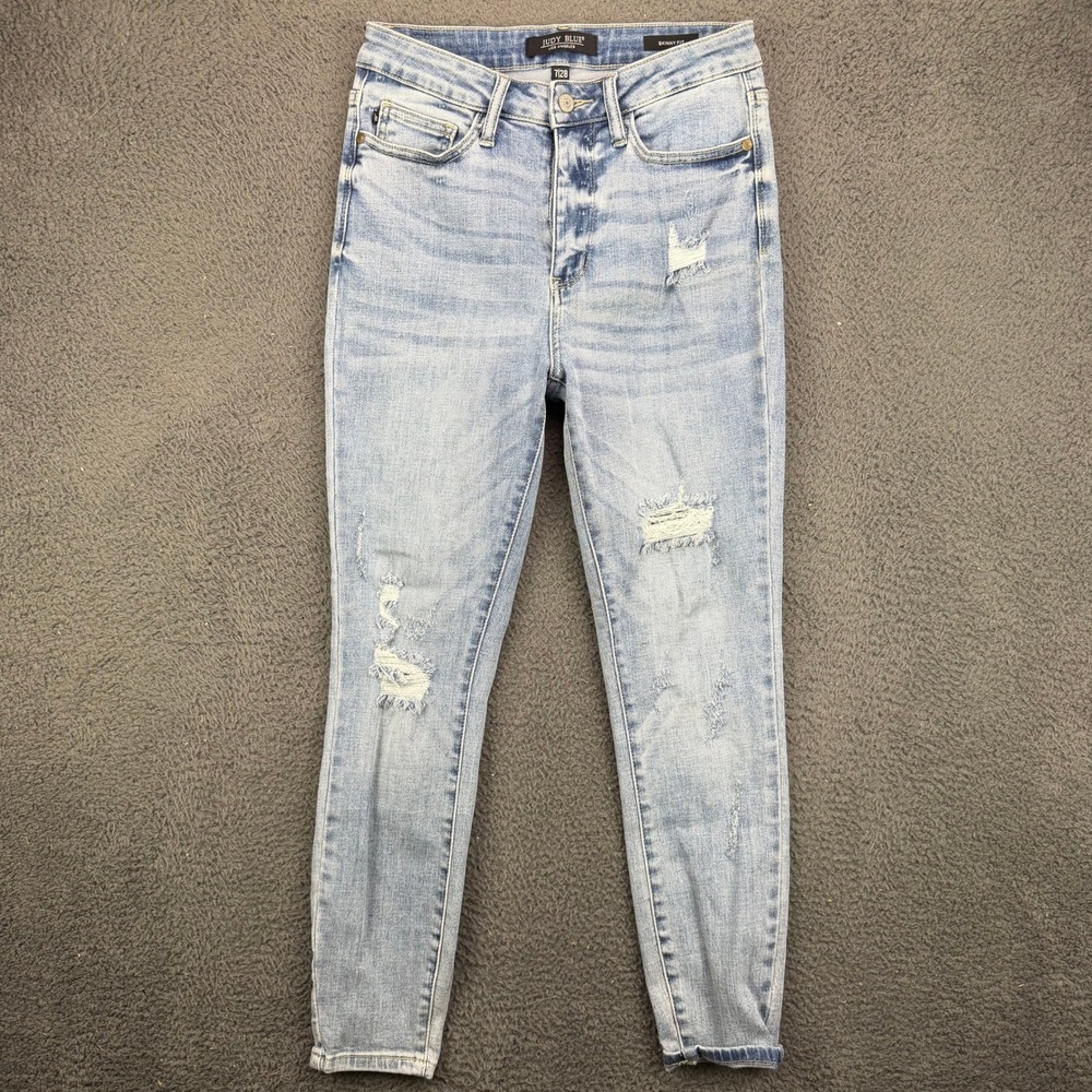 Judy Blue Skinny Fit Distressed Light Wash Jeans Womens Size 7/28 High Rise
